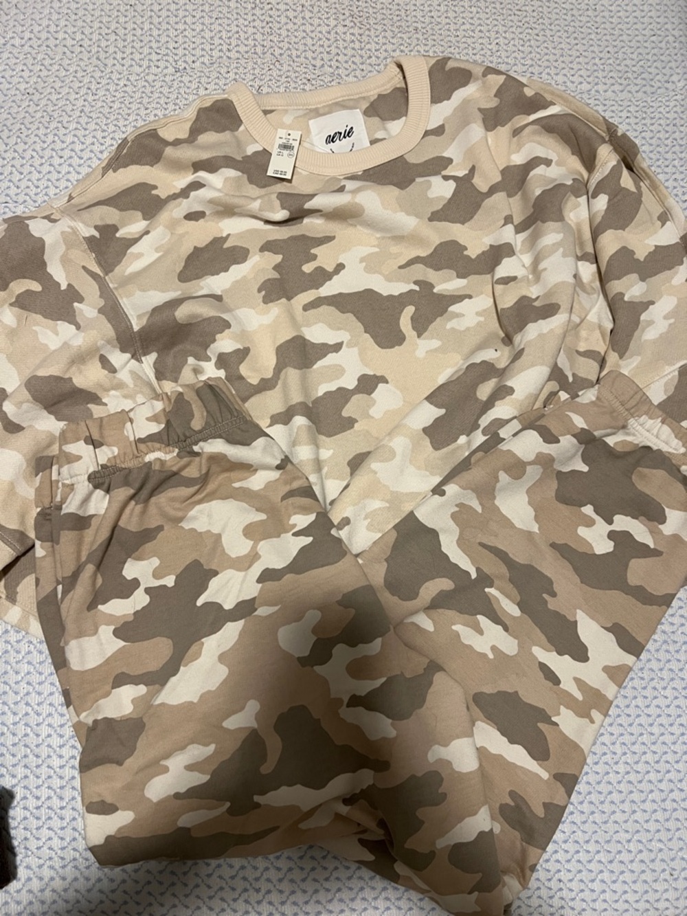 aerie Beige & Tan Camo Sweatshirt and Joggers Set
